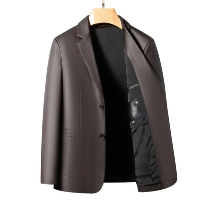New Men's Business Casual Fashion Leather Blazer Sheepskin Slim Fit High-End Genuine Leather Jacket