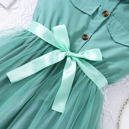 2025 Teen Girl Dress Summer Blue KIds Dresses Sleeveless Casual Vacation Elegant Mesh Children Princess Dress 7 8 9 10 11 12 Yrs