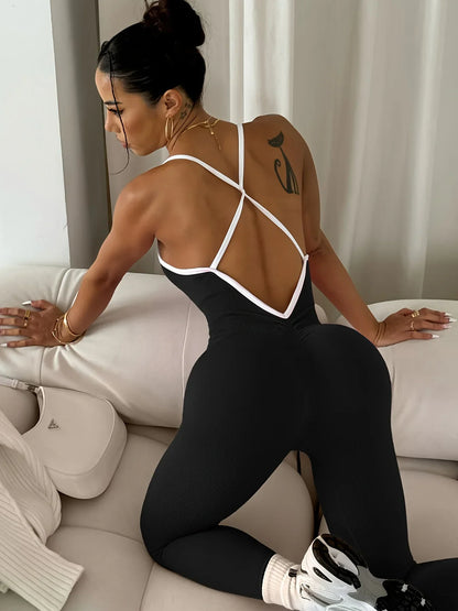 Pink Sports Jumpsuit Girls Running One Piece Bodysuit Workout Rompers Women Overalls Sportswear Fitness Yoga Suit
