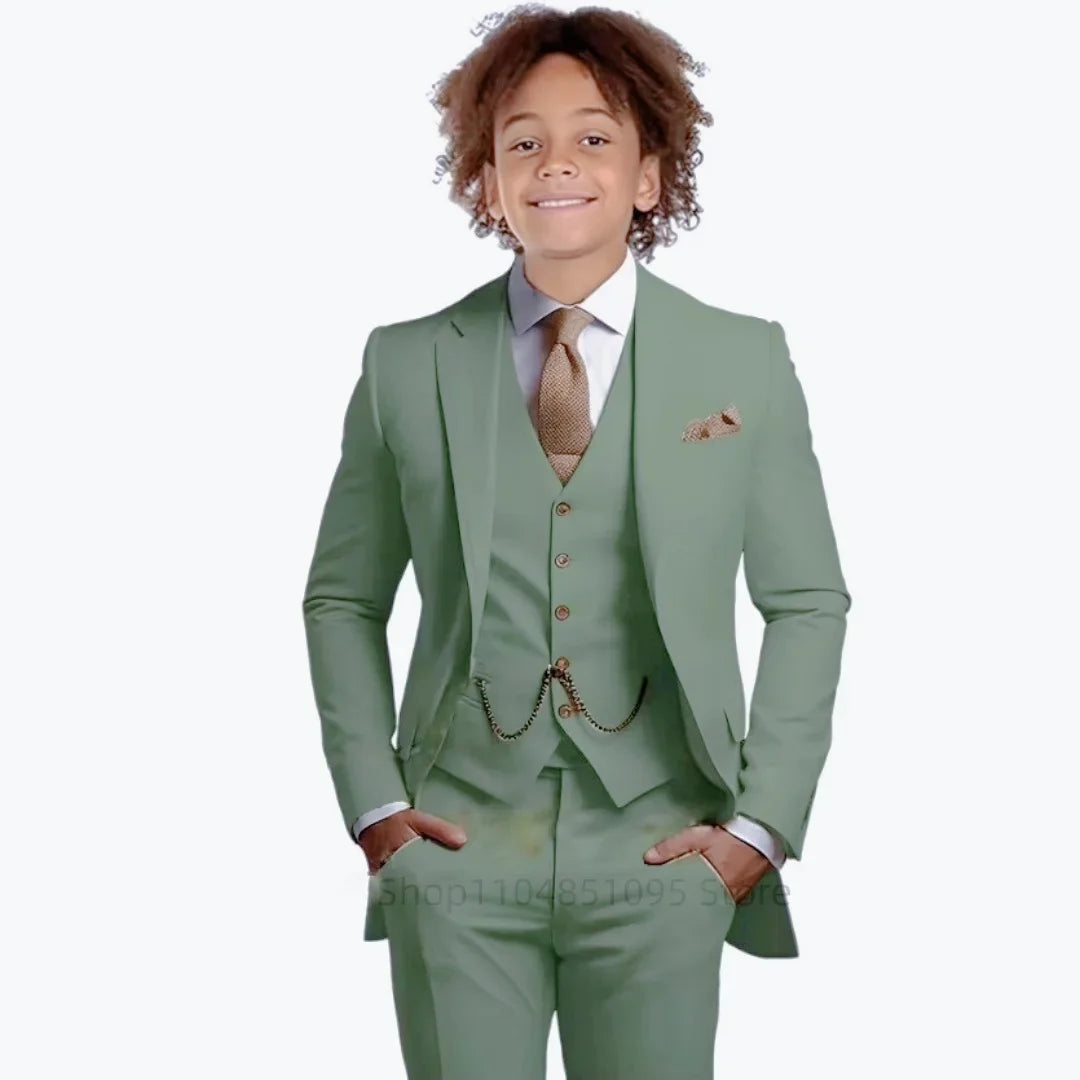 Khaki Boys Suit 3 Piece Groom Tuxedo Notch Lapel Jacket Pants Vest Wedding Party Birthday Gift Kids Slim Fit Blazer Child Suits