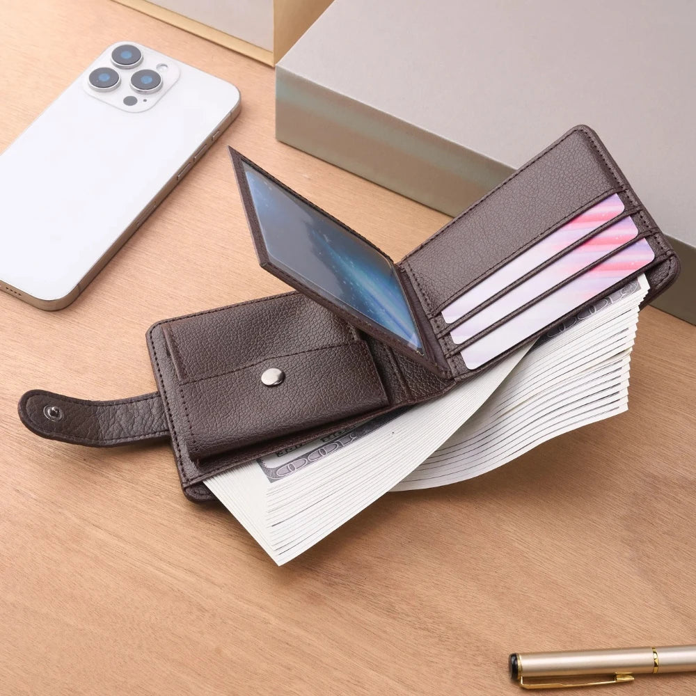 Portefeuille en cuir fin pour homme, porte-monnaie à fermeture éclair de qualité avec compartiment à monnaie, porte-cartes court décontracté pour homme pour un usage quotidien