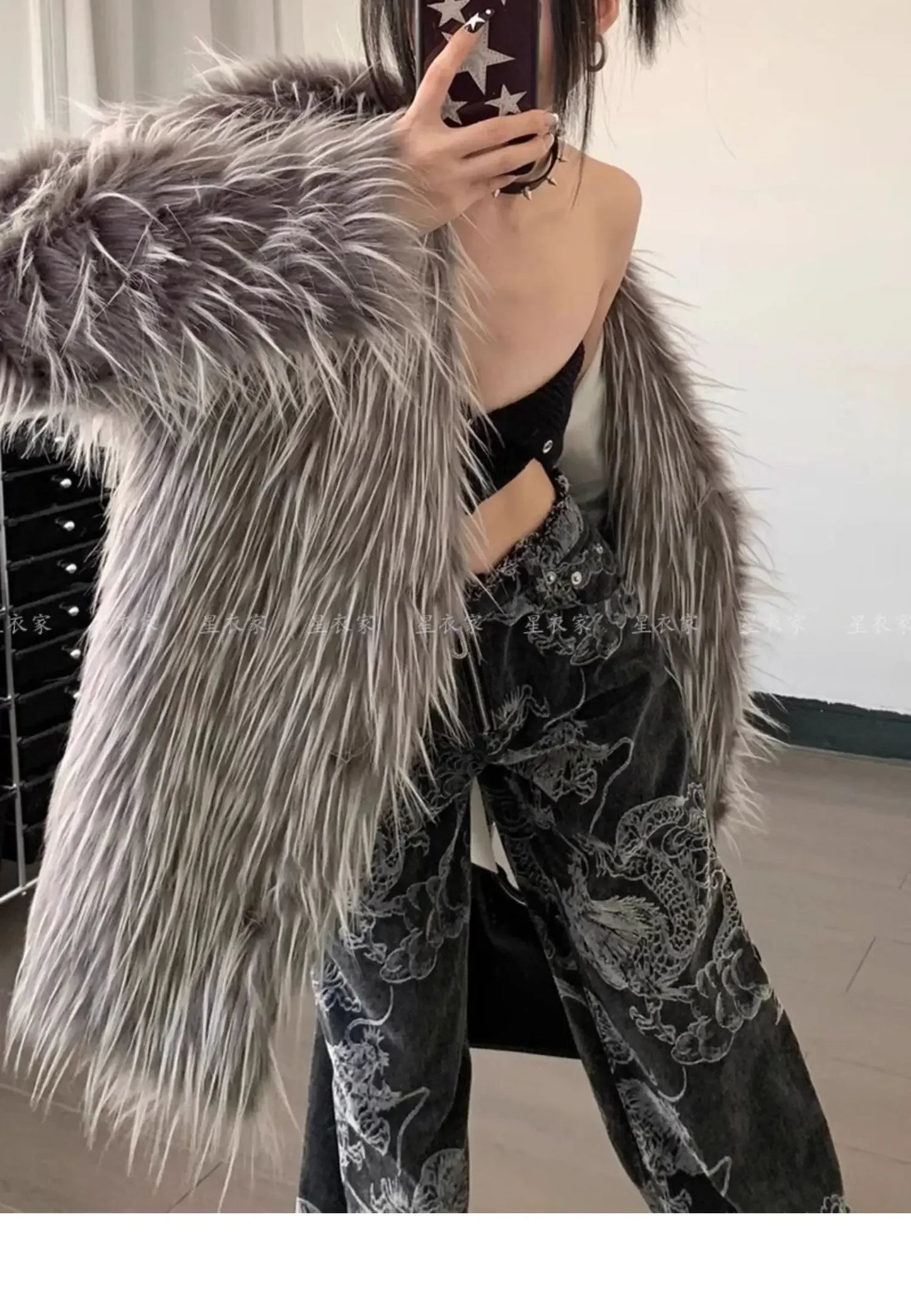 Y2K Baggy Dragon Print Denim Trouser Women's Washed Vintage Casual Emo Pants Grunge Street Retro High Waist Loong Trashy Jeans
