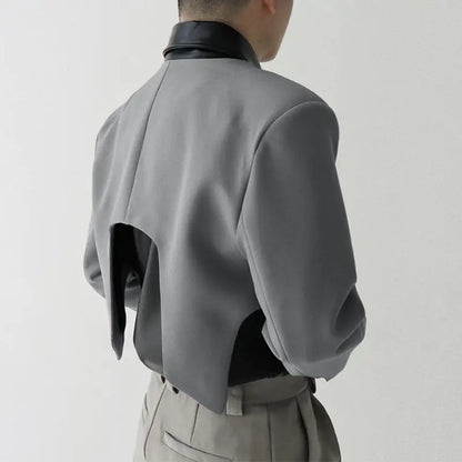 Men Blazer Solid Color Open Stitch Long Sleeve Irregular Thin Suits Men 2024 Streetwear Fashion Casual Crop Coats S-5XL