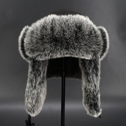 Suede Leather Russian Cossack Ski Cap Earflap Bonnet Faux Fur Earflap Bomber Hats Trapper Hat