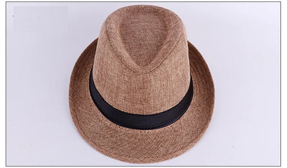 Jazz Hat British Style Linen Solid Color Hat for Men and Women Rolled Brim Couple Style Sun Hat Paper Straw Hat