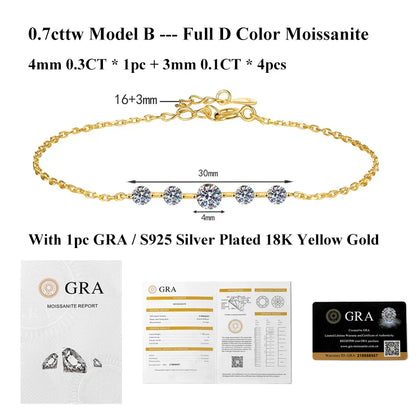 Micro Full 2/2.5/3mm D Color Moissanite Diamond Tennis Bracelet for Woman 925 Silver Plated 18k Adjustable Link Bracelets