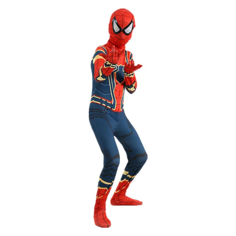 Kids Iron Spider Superhero Jumpsuit Halloween Mask Birthday Party Costume with Adjustable Mask and Breathable Fabric Mardi Gras