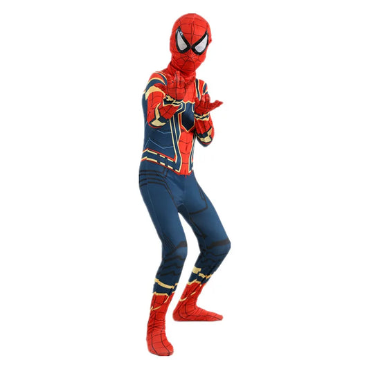Kids Iron Spider Superhero Jumpsuit Halloween Mask Birthday Party Costume with Adjustable Mask and Breathable Fabric Mardi Gras