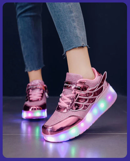 Sneakers Roller Shoes Outdoor Deformation Parkour Skates Dual-Use Children Girls Boys Adult Men Women Unisex Roller Skates