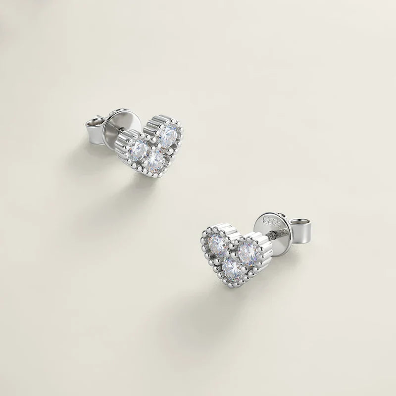D Vvs1 3mm Cute Moissanite Stud Earrings for Women Elegant Heart Shape Ear S925 Sterling Silver Jewelry Birthday Gifts
