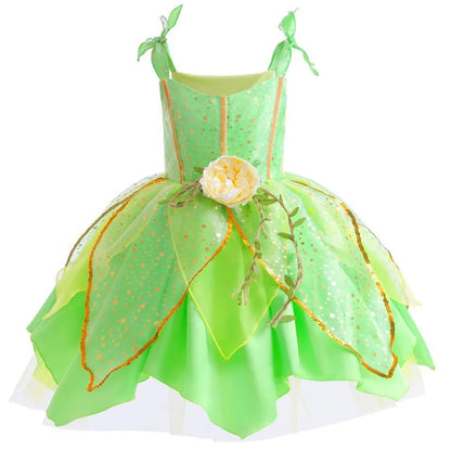 2026 Disney Elf Movie Tinker Bell Girls Play Fairy Dress Green Suspender Skirt With Wings and Flower Christmas Gift for Girls