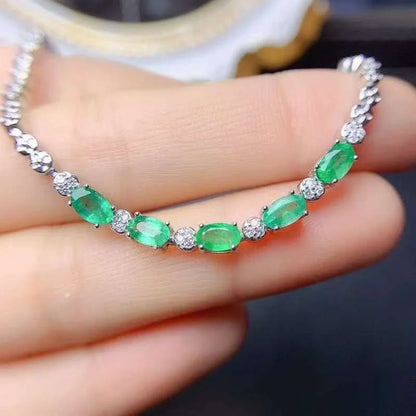 New Style Natural Emerald Bracelet for Women Jewelry Real 925 Silver Gold Plated Natural Gem Birthstone Party Gift Sale