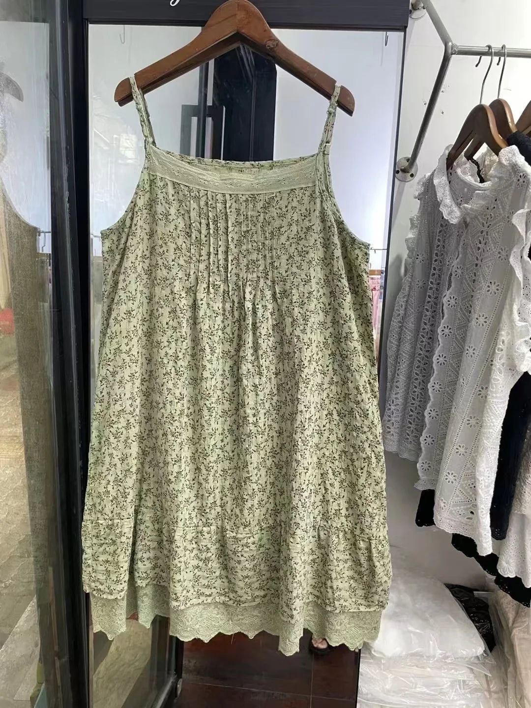100% Cotton lace embroidery patchwork print slip dress mori girl autumn summer Japan style sweet petticoat dress cute clothes