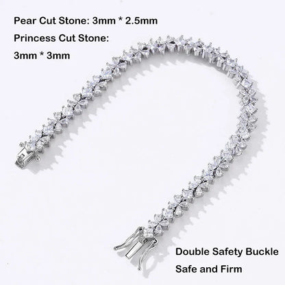 Original Clover Pear Cut Zircon Tennis Bracelet for Women Lady S925 Silver High Carbon Gemstone Link Bracelets Wholesale