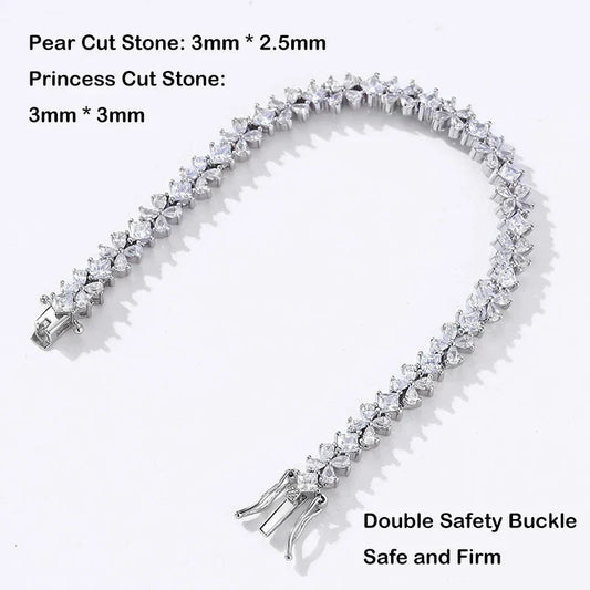 Bracelet de Tennis en Zircon Taille Poire Trèfle Original pour Femme, en Argent S925, avec Pierres Précieuses à Haute Teneur en Carbone, Vente en Gros