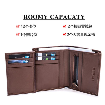 Men's Wallet Genuine Leather Wallets for Men Coin Purse Vintage Vertical Short Credit Card Holder Money Bag Men's RFID Wallet