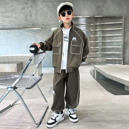2025 New Boys' Spring-Autumn Outfit Set Middle-Large Size Korean Style Stylish Cool Kids' Clothing for Boys