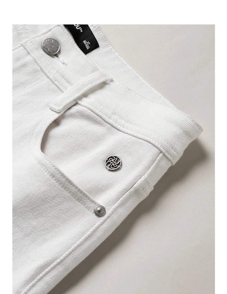 Women Jeans 2026 Spring New Black Label Lycra Stretchy White Frayed Cuff Loose Wide-Leg Pants