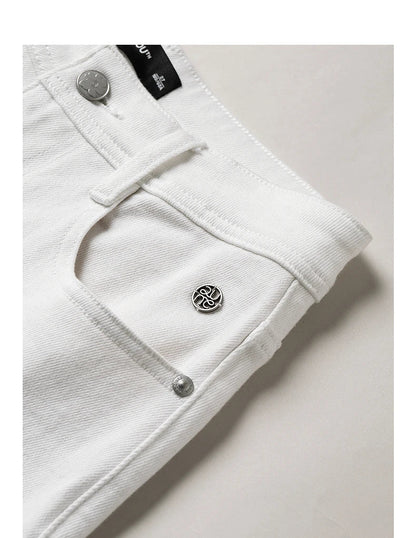 Women Jeans 2026 Spring New Black Label Lycra Stretchy White Frayed Cuff Loose Wide-Leg Pants
