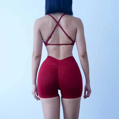 New Women's Seamless Workout Sets Thin Strap Back Sports Bra & 3-Inch Shorts, Quick Dry Gym Yoga Outfits