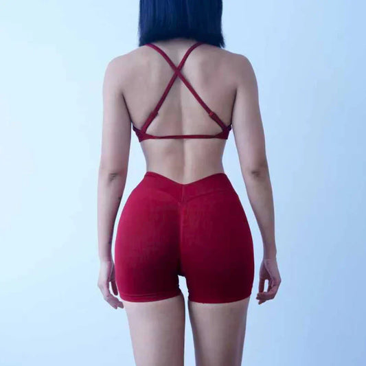 New Women's Seamless Workout Sets Thin Strap Back Sports Bra & 3-Inch Shorts, Quick Dry Gym Yoga Outfits