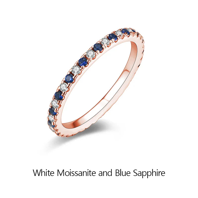 Bague Moissanite Ronde ATTAGEMS 2023 Véritable Argent S925 Bagues Empilables pour Femmes Saphir Rose et Bleu Alliance Fine