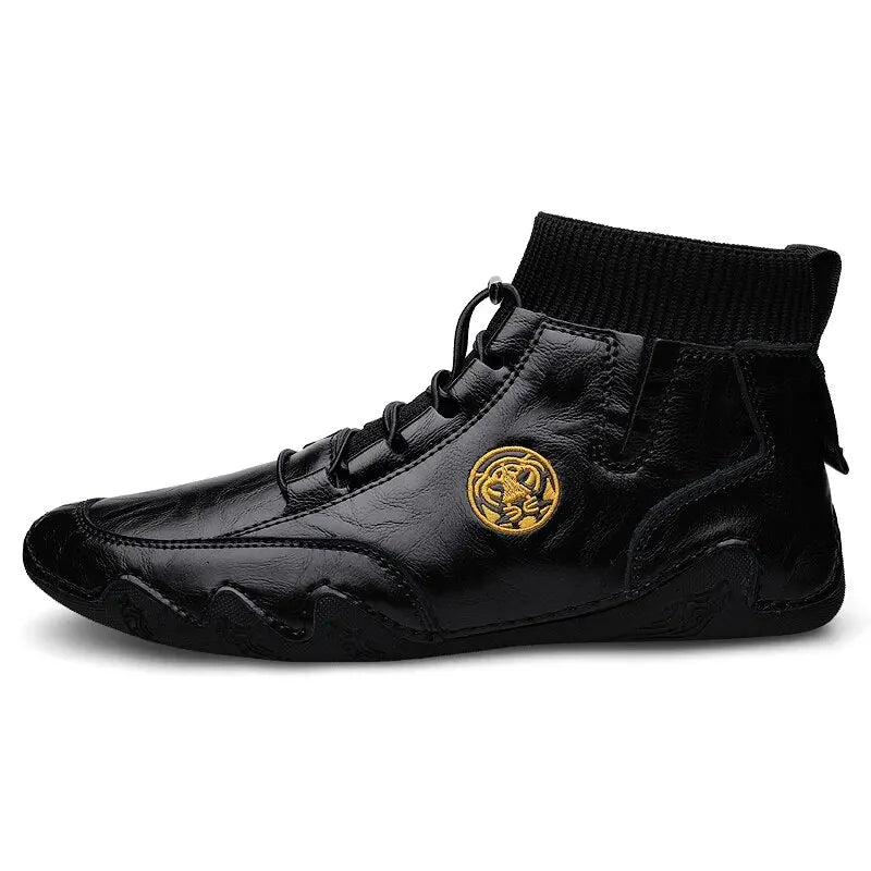 Men's Wear-resistant Boots Casual Classic Genuine Leather Handmade Shoes Ankle Round Toe Lace Up Walking Business Boot