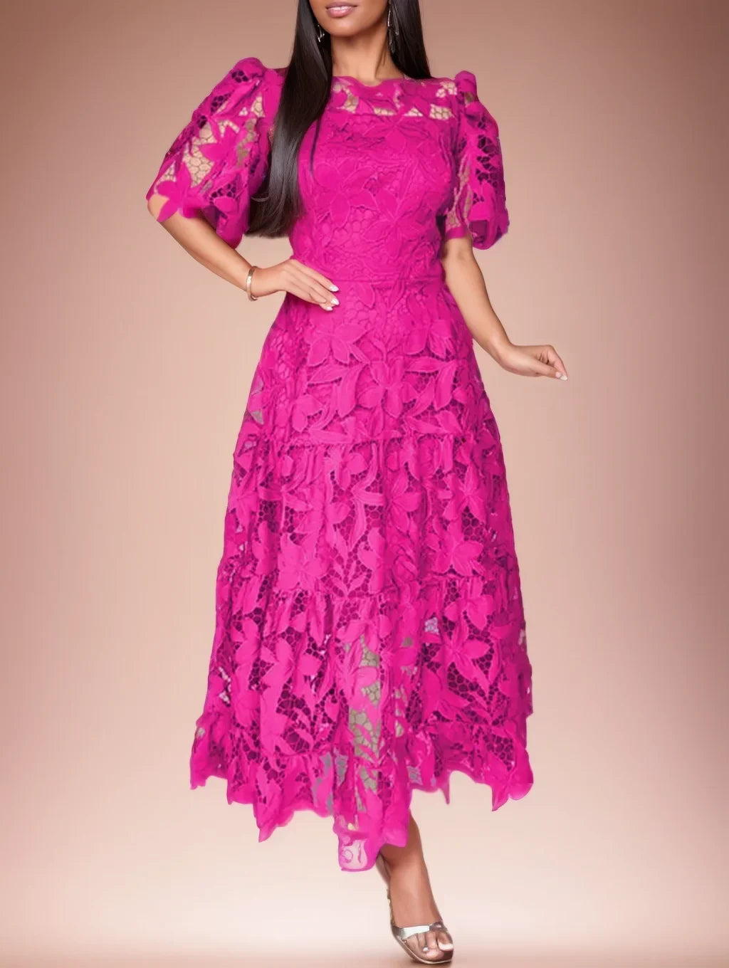 Sexy Lace Hollow High Low Long Formal Plus Size Dress With Short Sleeves Royal Blue