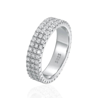 Full Moissanite Ring Sterling Silver 925 with Gold Plated Wedding Engagement Eternity Band Patry Luxury Jewelry for Women