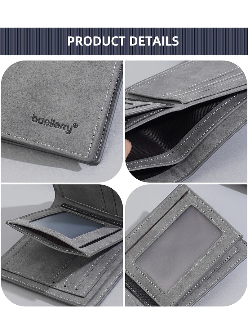 Nouveau Portefeuille Court en Cuir PU pour Homme Style Mince Pliant Jeune Homme Porte-Cartes de Crédit Portefeuille