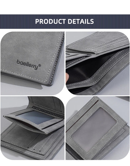Nouveau Portefeuille Court en Cuir PU pour Homme Style Mince Pliant Jeune Homme Porte-Cartes de Crédit Portefeuille