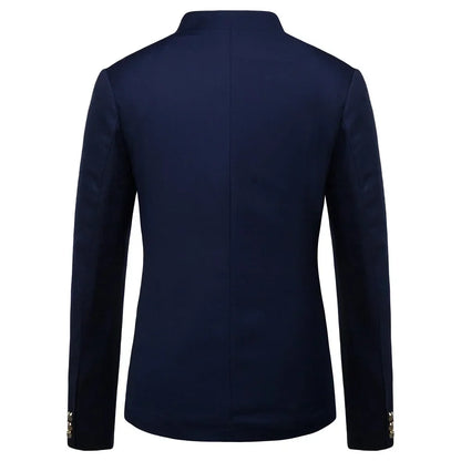 Black Stand Up Collar Blazer Coat, Men's Wedding Party Dress Jacket Fashion Slim Fit Single Breasted Jaqueta, Asian Size M-5XL