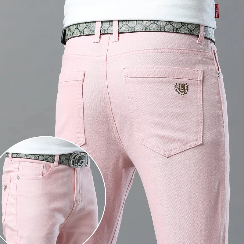 Fashion Classic Jeans Men Solid Color Casual Streetwear Hip-hop Trousers Stretch Slim-fit Embroidered Denim Pants