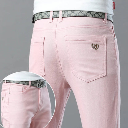 Fashion Classic Jeans Men Solid Color Casual Streetwear Hip-hop Trousers Stretch Slim-fit Embroidered Denim Pants