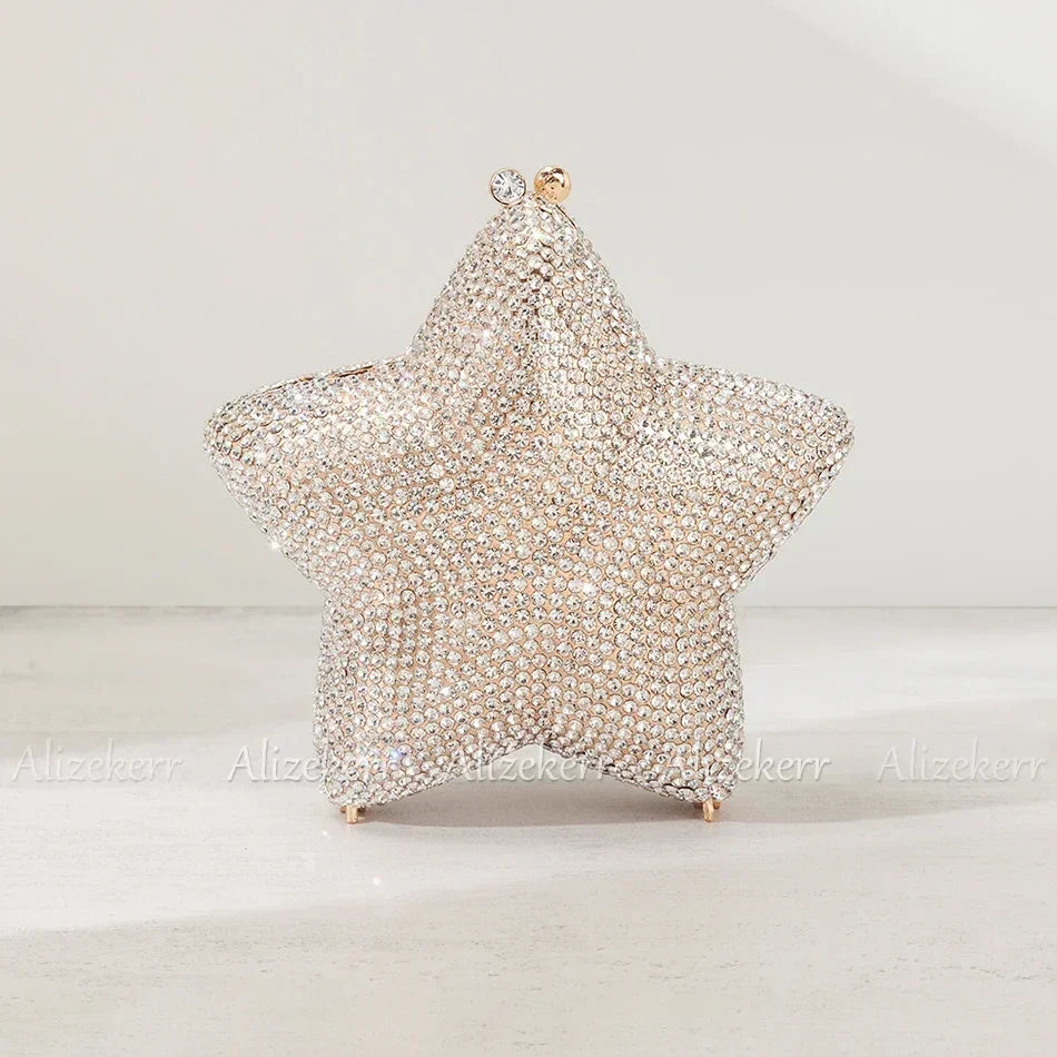 Star Shaped Crystal Evening Bags Women 2024 Boutique Gorgeous Gradient Colour Diamond Mini Clutch Purses Wedding Party