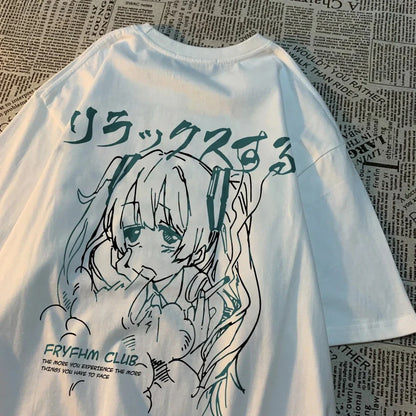 Fashion Cartoon Woman T-Shirts Cute Girl Figure Printed Streetwear Soft Breathable Summer Street Female Casual Clothing