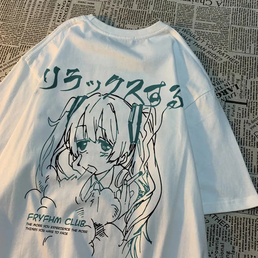 Fashion Cartoon Woman T-Shirts Cute Girl Figure Printed Streetwear Soft Breathable Summer Street Female Casual Clothing