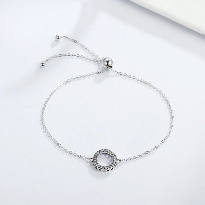 925 Sterling Silver Classic Zircon Hollow Circle Bracelet Hearts Strand Chain Link for Women Vintage Fine Jewelry SCB030