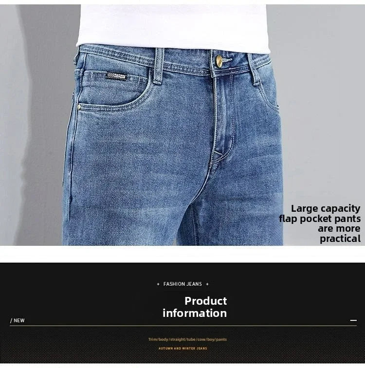 Autumn Winter New Men's Micro Elastic Straight Leg Denim Pants with Shape Skin Friendly Business Men's Pants in Multiple Sizes