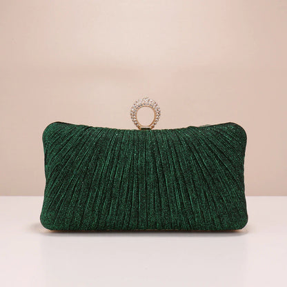 Valentine's Day Evening Bags Finger Ring Diamonds Clutch Ruched Fashion Prom Dinner Handbags With Chain Purse