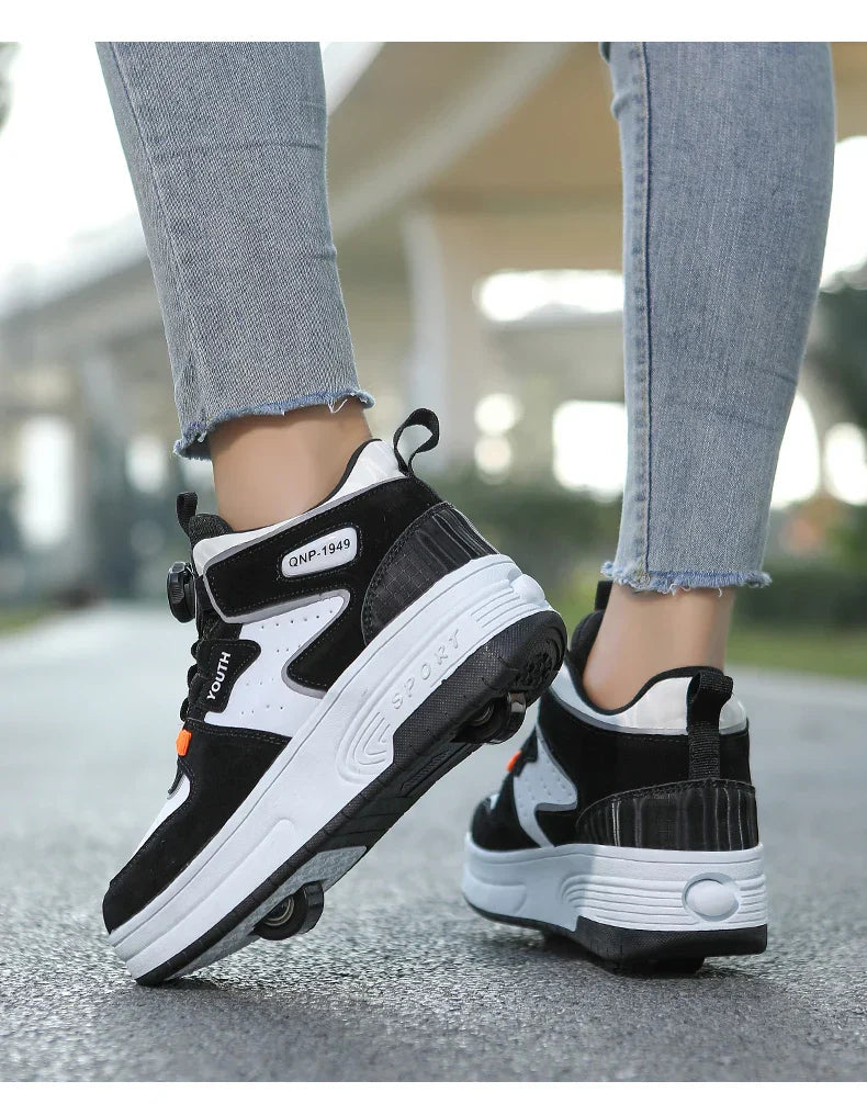 Children's walking shoes 2024 new double wheel invisible roller skates young primary school children big child swivel buckle