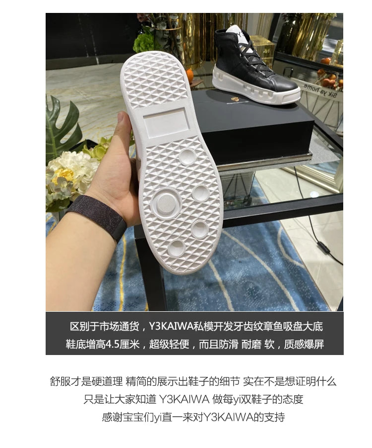 American European Fashion Casual Shoes Men High-top Sneaker Boots Cowhide Comfortable Leather Ankle Boots Lace-up Flat Trainers