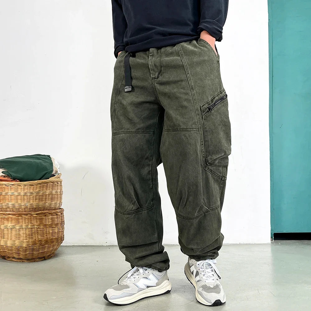 Japanese Streetwear High Quality Long Staple Cotton Twill Cargo Pants Men Harajuku Plus Size Casual Work Pants Baggy Trousers