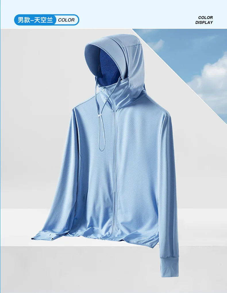 Men's Summer New Sunscreen Clothing Women's Large Brim UPF50 + UV Protection Ice Silk Sunscreen Clothing Outdoor Skin Clothing