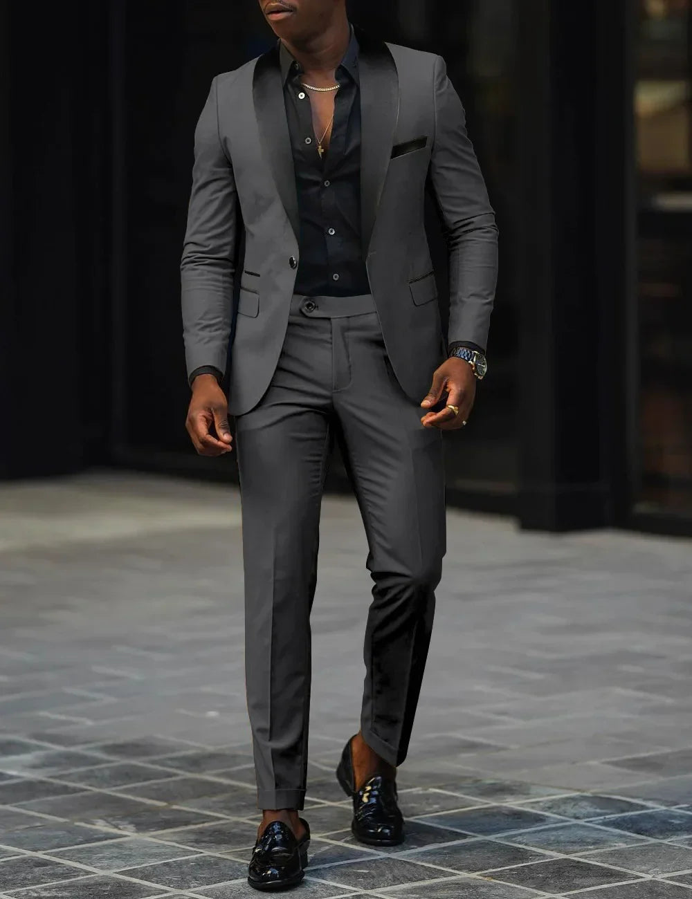 Men's New Fashion Business Casual Two-piece, Comfortable and Breathable Slim-fit Side Slit Single-button Suit Jacket+trousers
