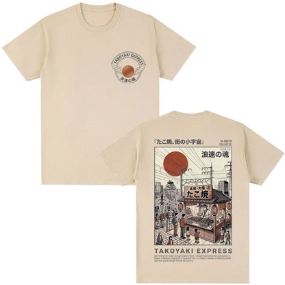 Japanese Style Hokkaido Wave Graphic T-shirts Men Women Harajuku Fashion Vintage T Shirts Oversized Cotton Popular T-Shirt Gifts
