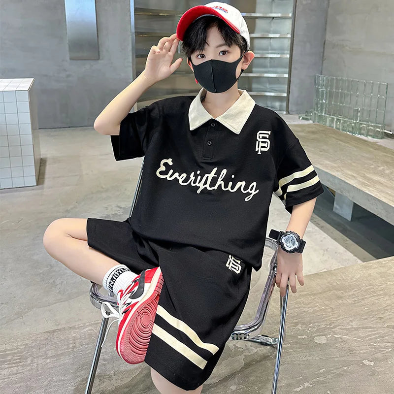 Kids Luxury Clothing Cotton Pique Fabric T-shirt Shorts Summer Outfit Set for Tweens Boys High Quality Polo Suit Child 5-14 Y