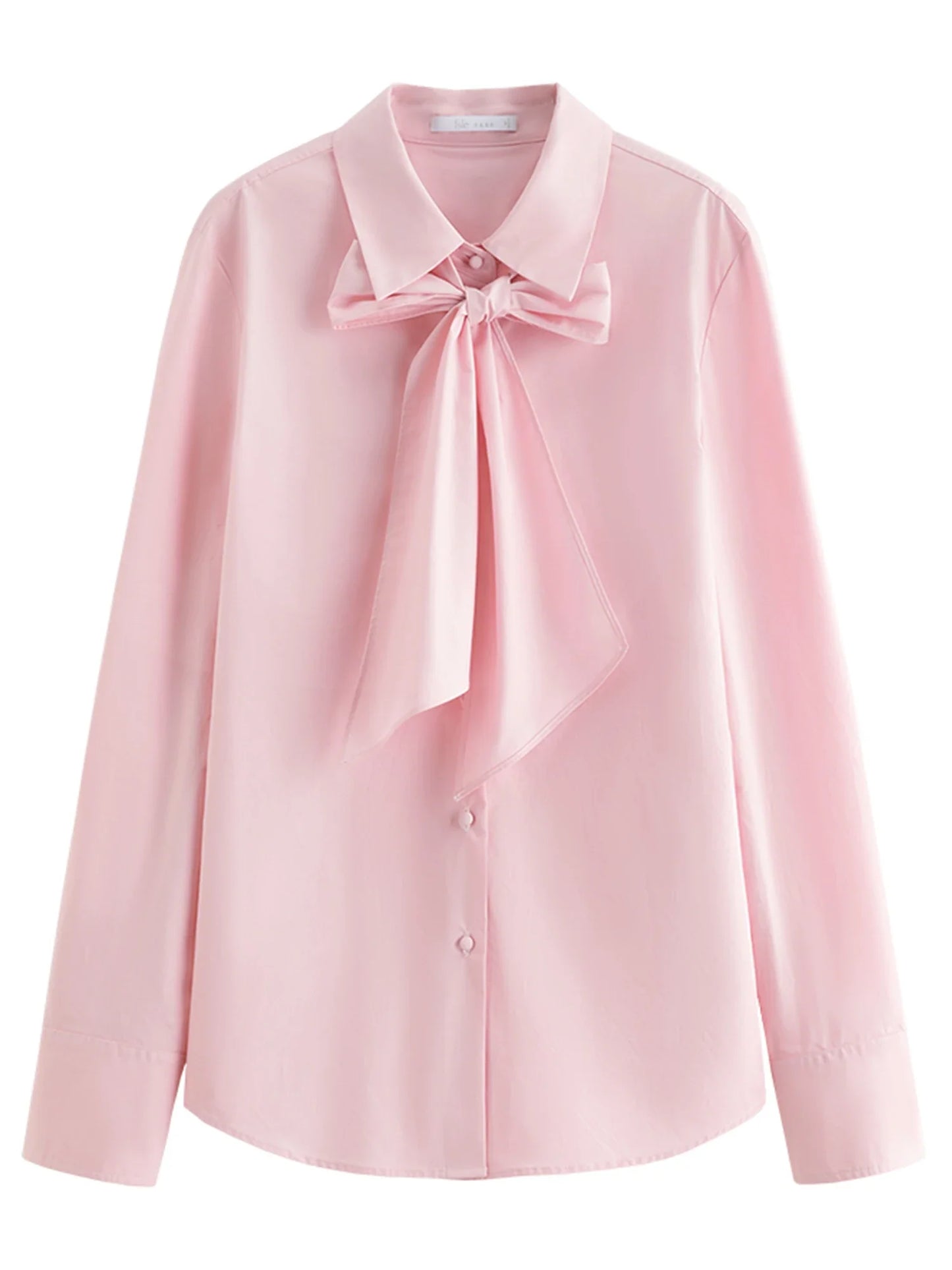 Pure Cotton Oversized Bow Detail Women's Autumn 2025 New Arrival Laid-Back Long Sleeve Blouse with Sash 25FS13213