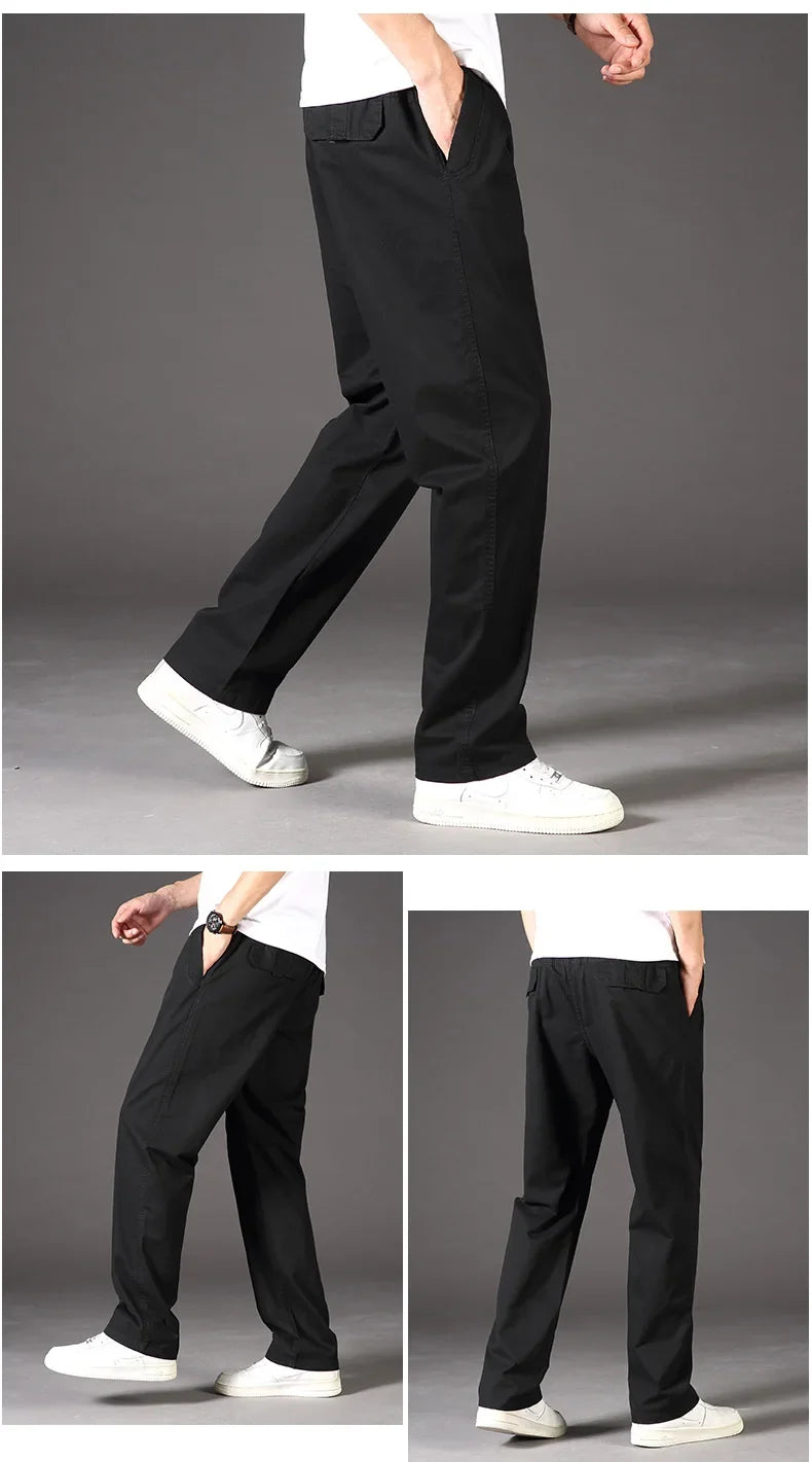 Big Size Men's Cargo Pants Casual Loose Straight Pants Cotton Long Trousers Zipper Pockets Mens Jogger Pants 5XL 6XL