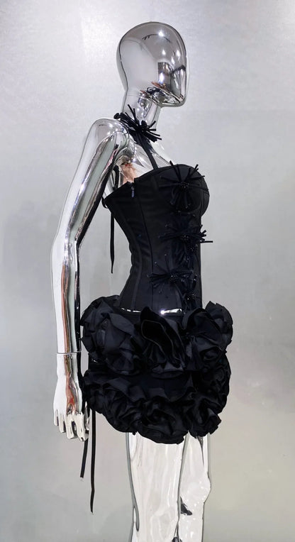 Halter Sleeveless Style Corset Mini Dress with Unique Embellishments for a Special Night Out Evening Gown